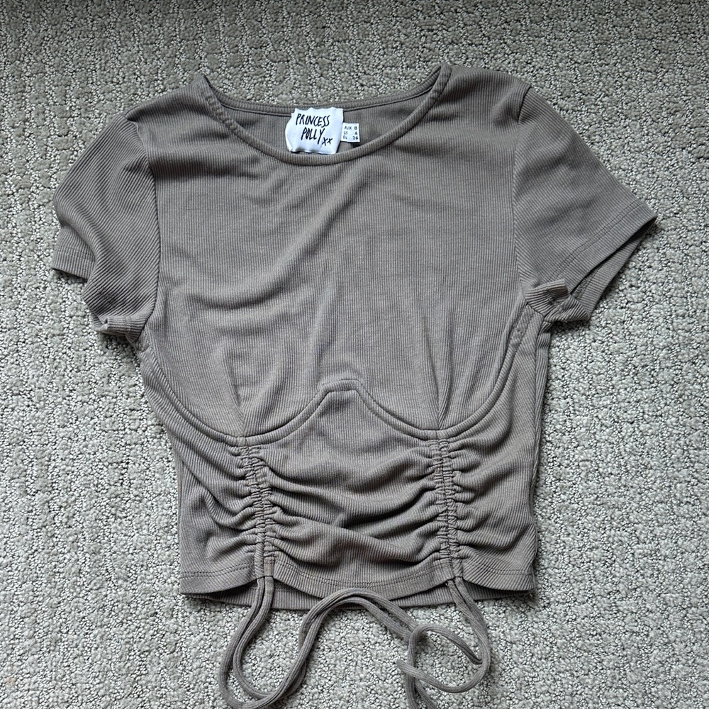 Princess Polly Taupe Ruched Crop Top
